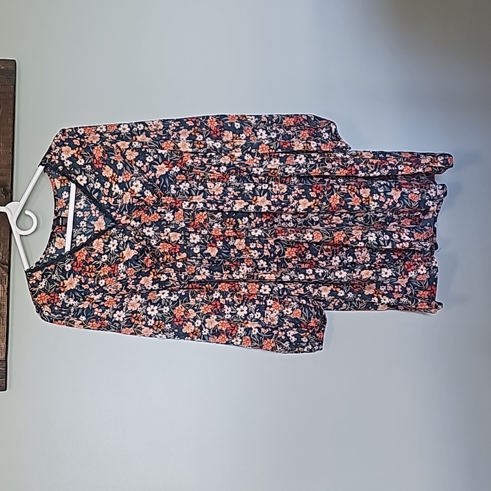 SHEIN LUNE Floral Print Lace Trim A-line Dress